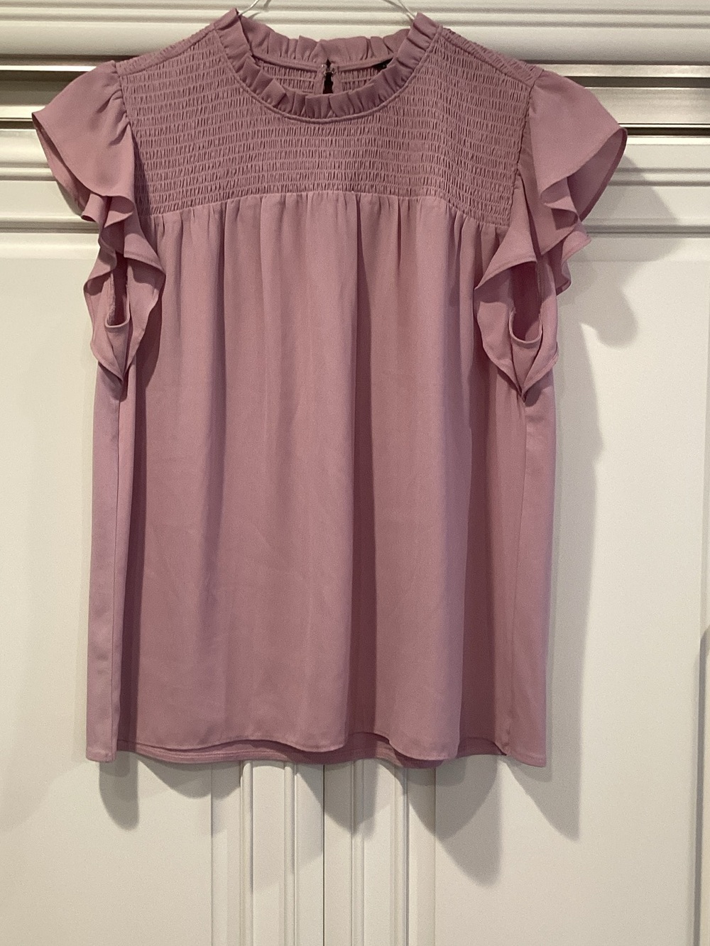 Ann Taylor Rose Pink Smocked Yoke Flutter Sleeve Blouse